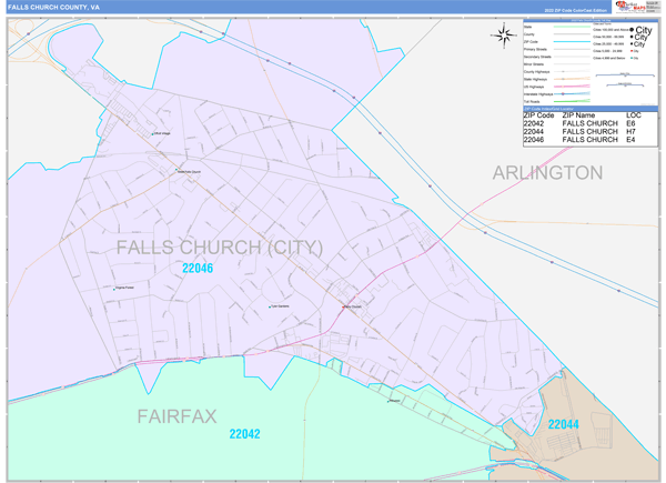 Falls Church County, VA Wall Map